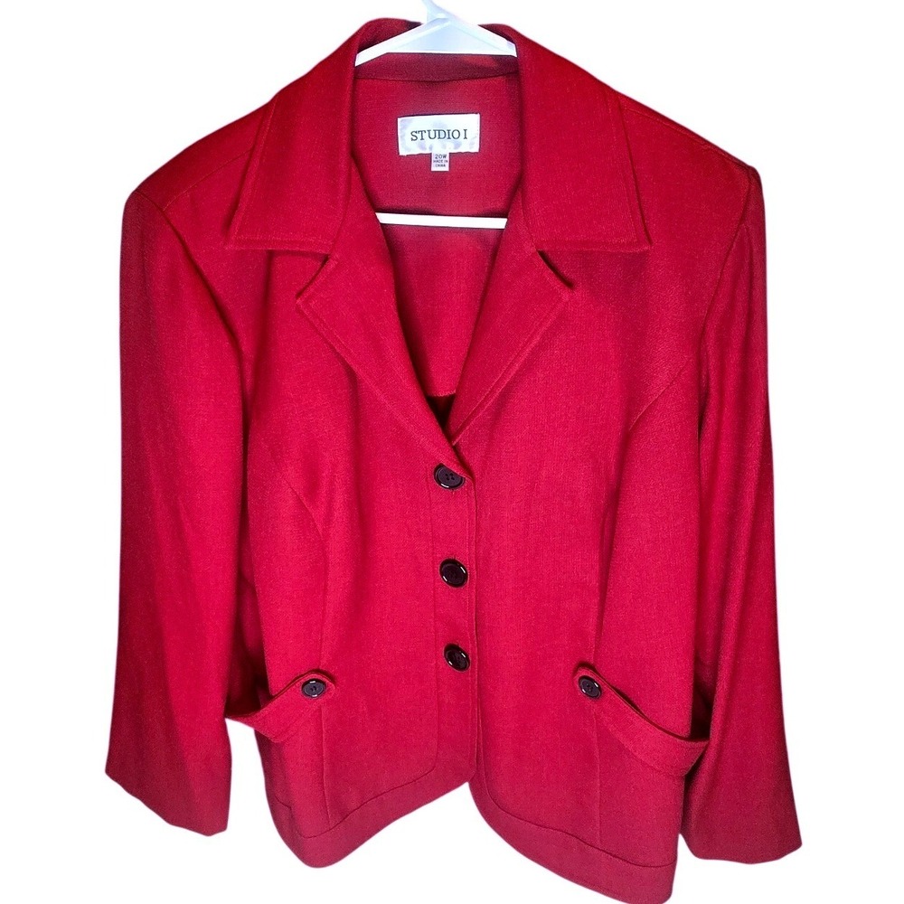 Studio I Red Blazer Jacket Womens Plus 20W 3 Button Professional Career Career